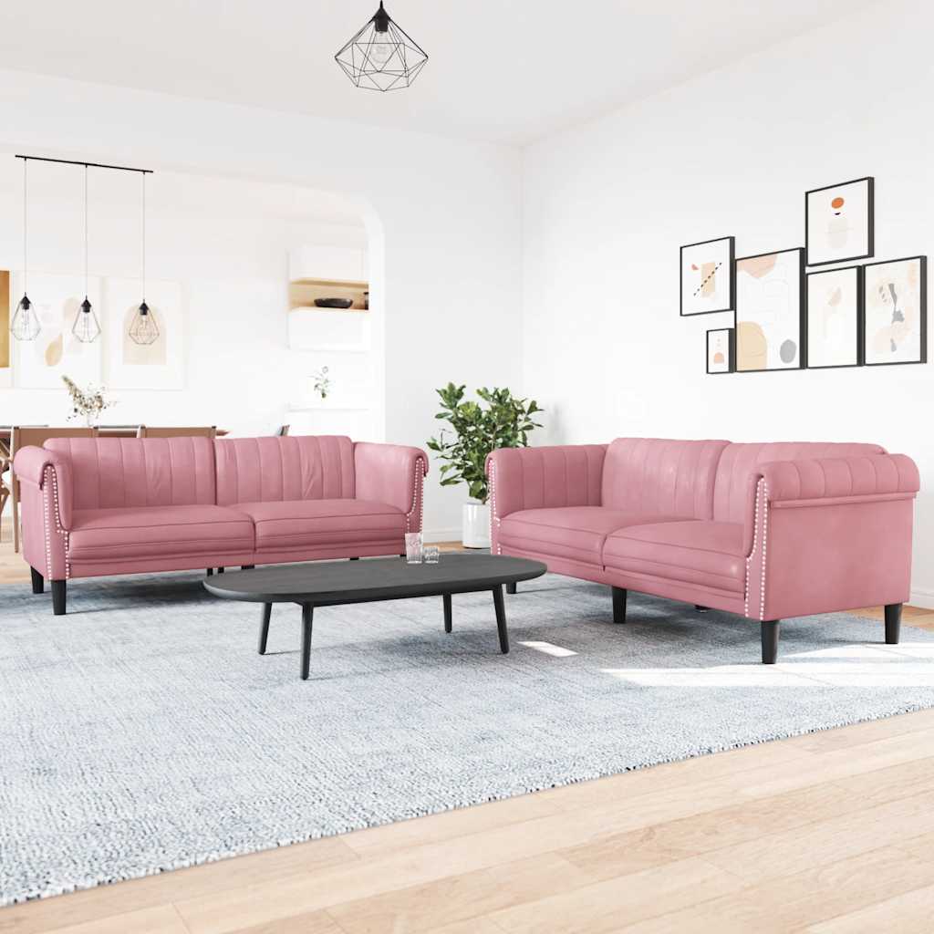 2-delige Loungeset fluweel roze – afbeelding 1