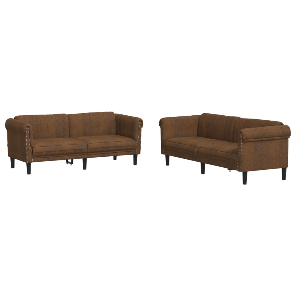 2-delige Loungeset fluweel bruin – afbeelding 2