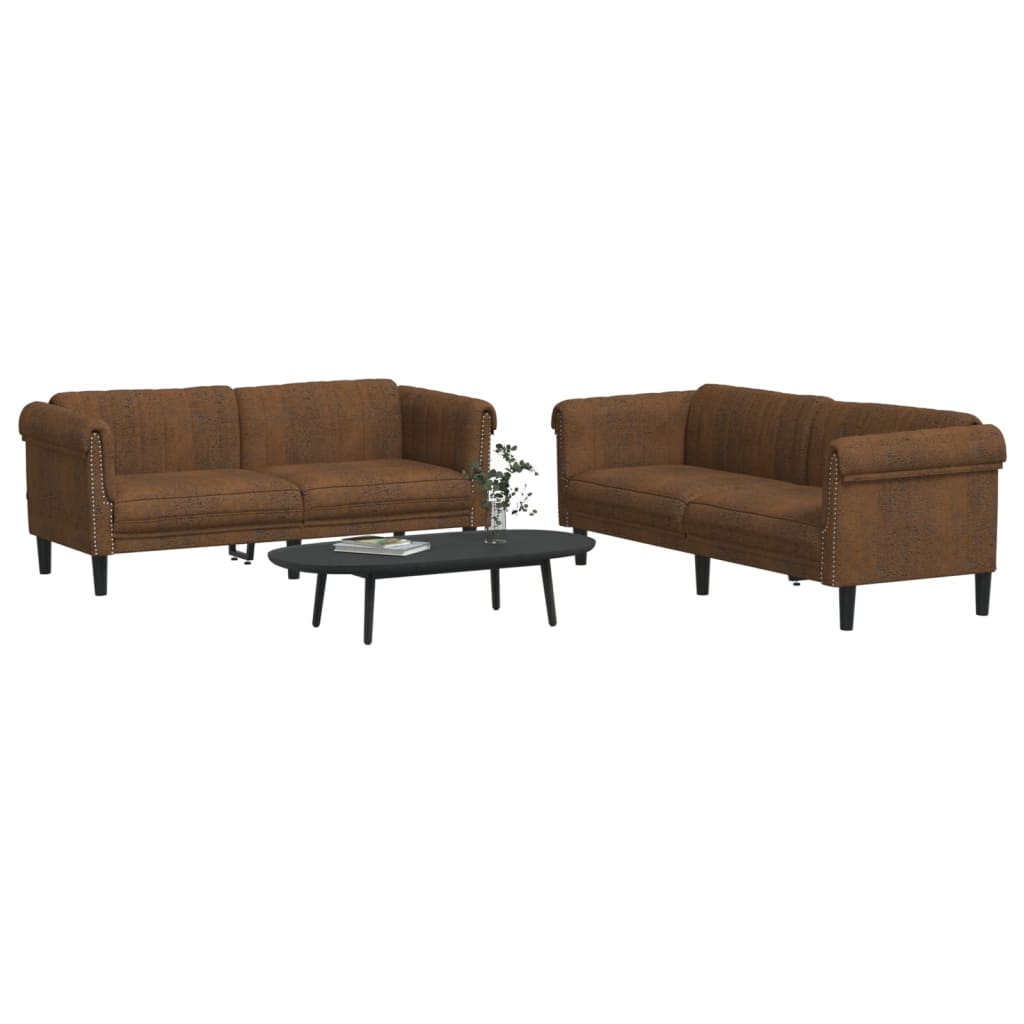 2-delige Loungeset fluweel bruin – afbeelding 3