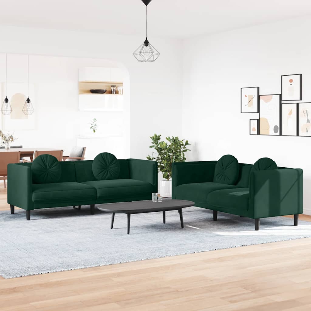 2-delige Loungeset met kussens fluweel donkergroen – afbeelding 1
