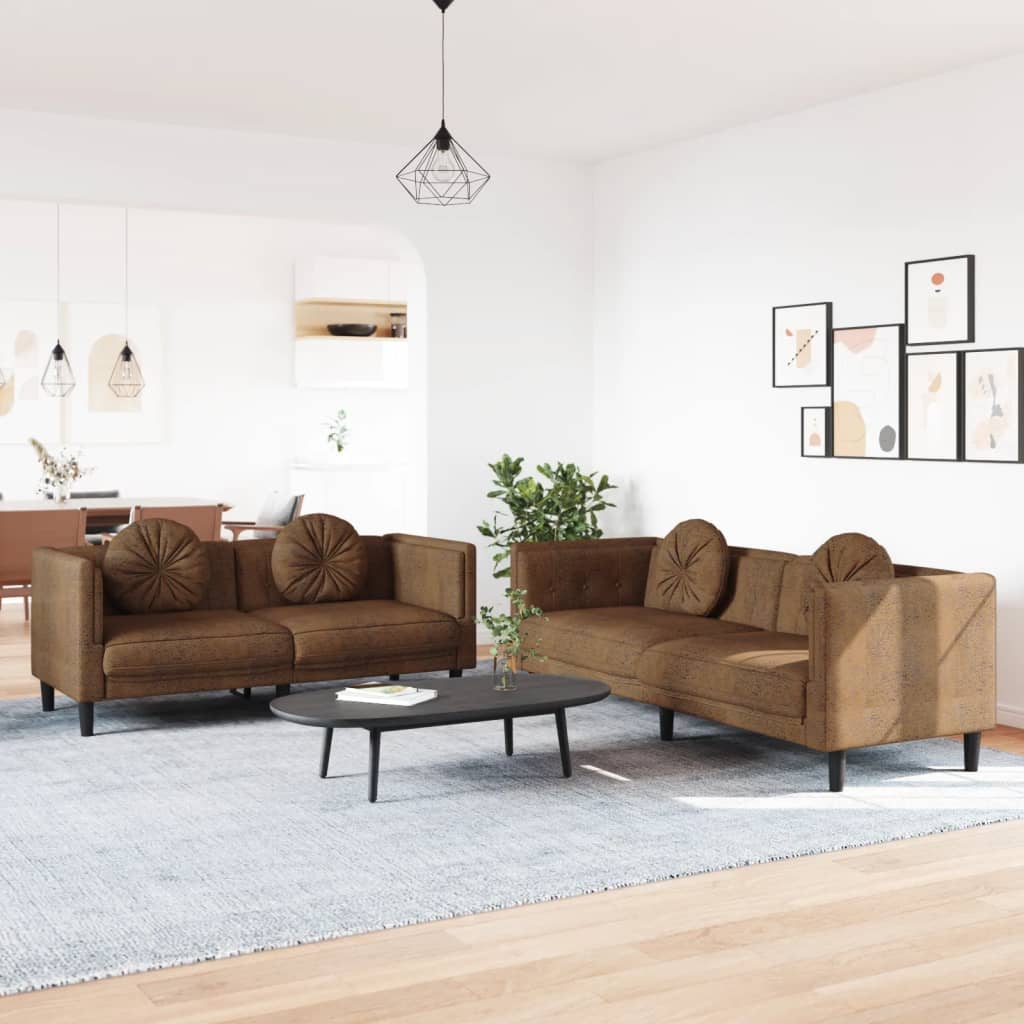 2-delige Loungeset met kussens fluweel bruin – afbeelding 1