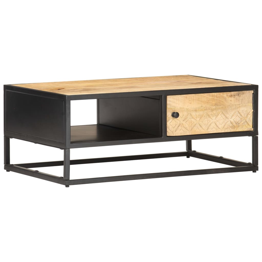 Salontafel met bewerkte deur 90x55x36 cm ruw mangohout – afbeelding 1
