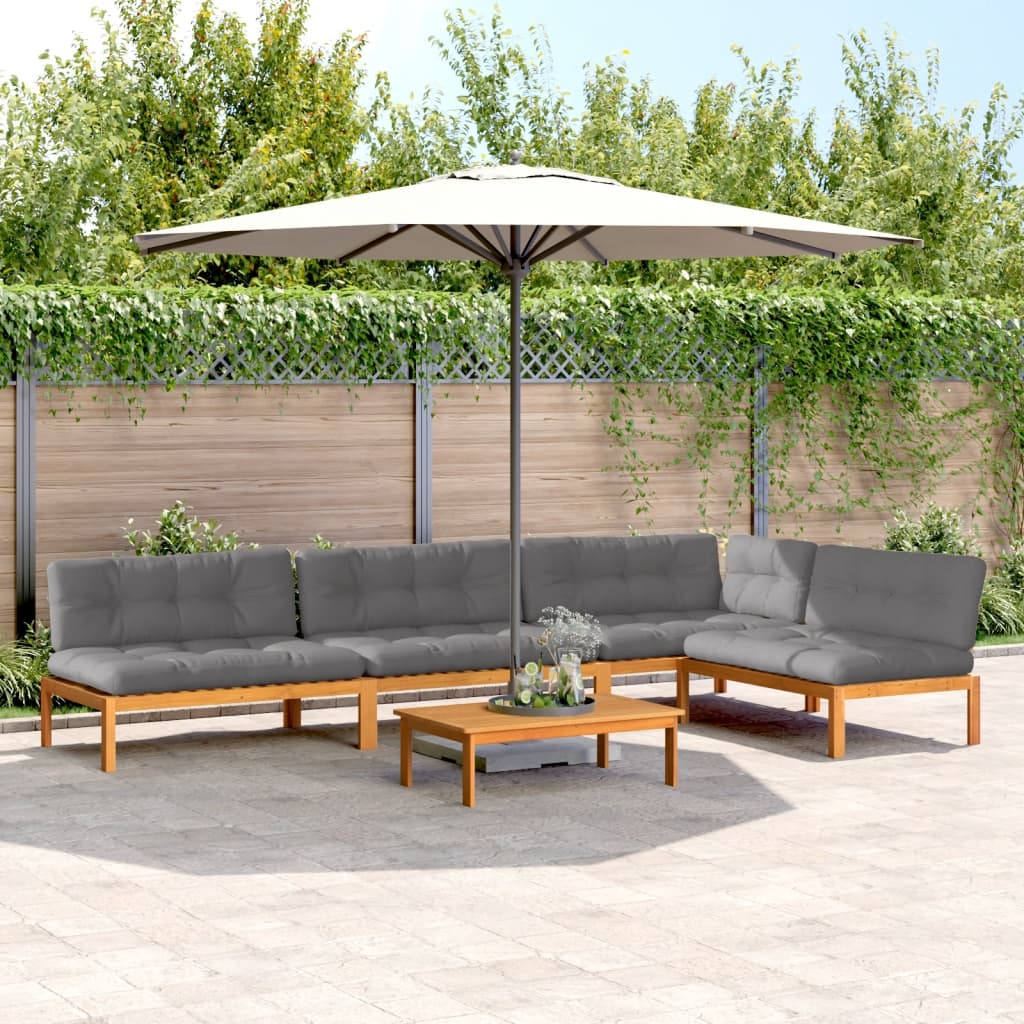5-delige Loungeset pallet met kussens massief acaciahout