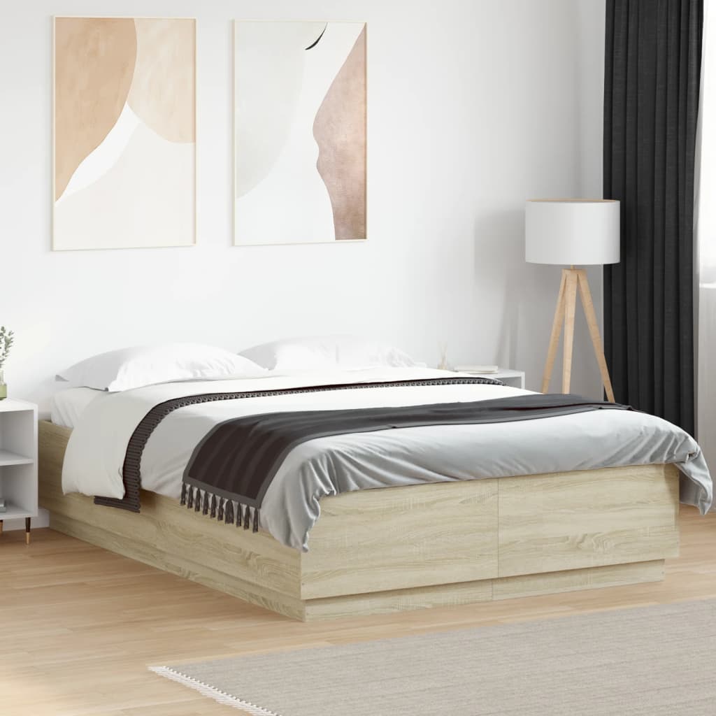 Bedframe met LED-verlichting sonoma eikenkleurig 160x200 cm – afbeelding 1