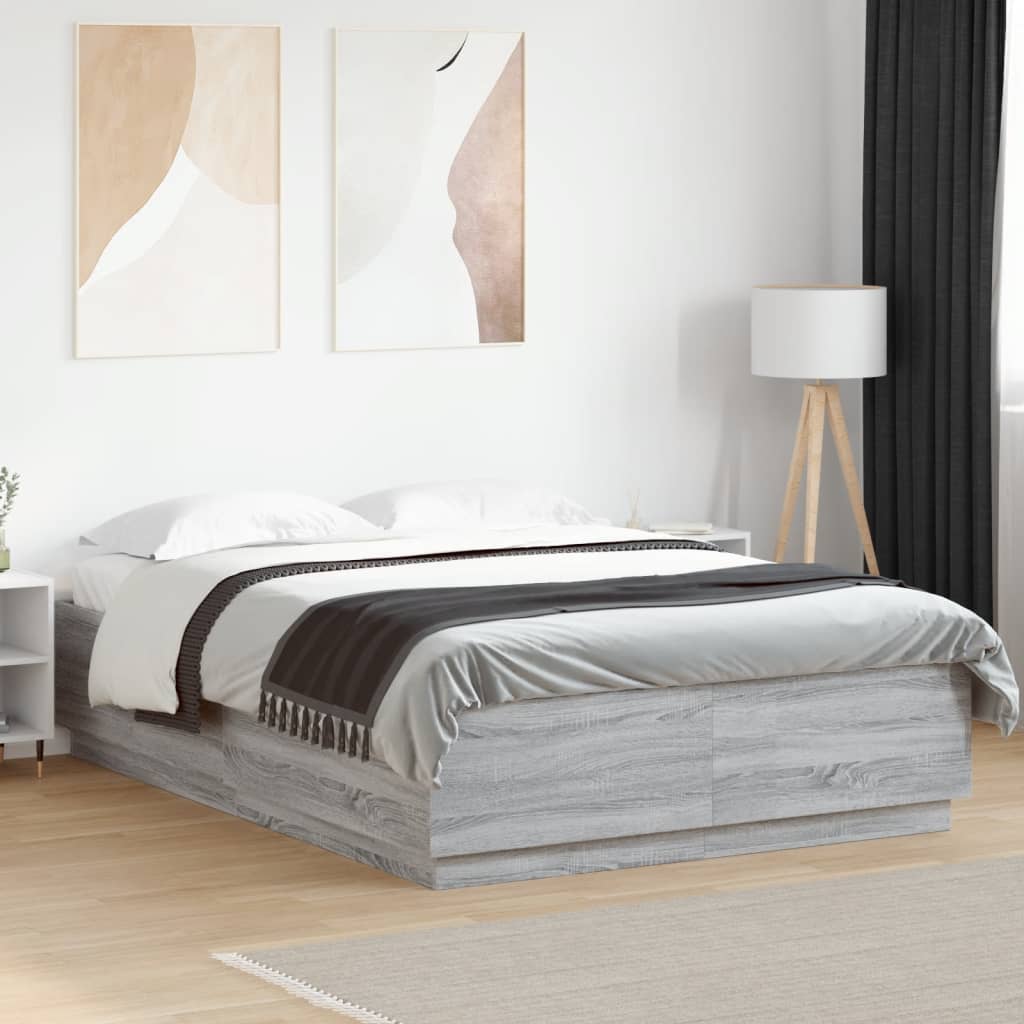 Bedframe met LED-verlichting grijs sonoma eiken 150x200 cm – afbeelding 1