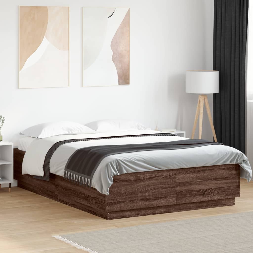 Bedframe met LED-verlichting bruin eikenkleurig 150x200 cm – afbeelding 1
