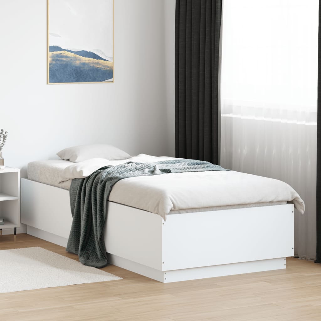 Bedframe met LED-verlichting bewerkt hout wit 90x200 cm – afbeelding 1