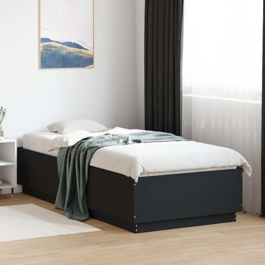 Bedframe met LED-verlichting bewerkt hout zwart 90x200 cm – afbeelding 1