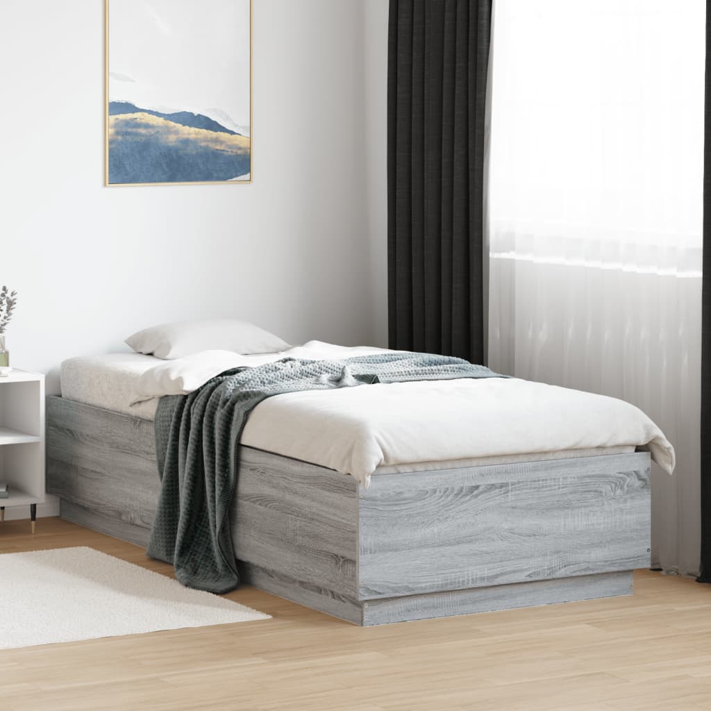 Bedframe met LED-verlichting grijs sonoma eikenkleurig 90x200cm – afbeelding 1
