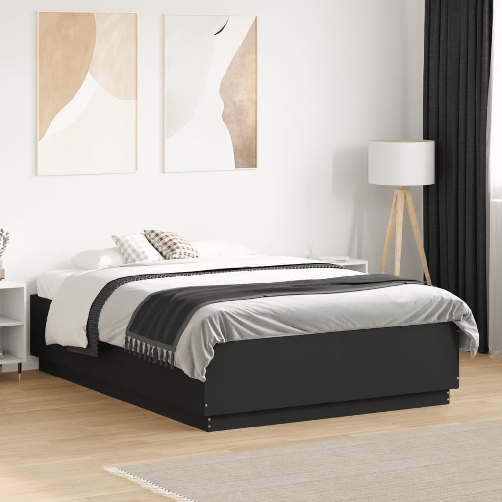 Bedframe met LED-verlichting bruin eikenkleurig 135x190 cm – afbeelding 1