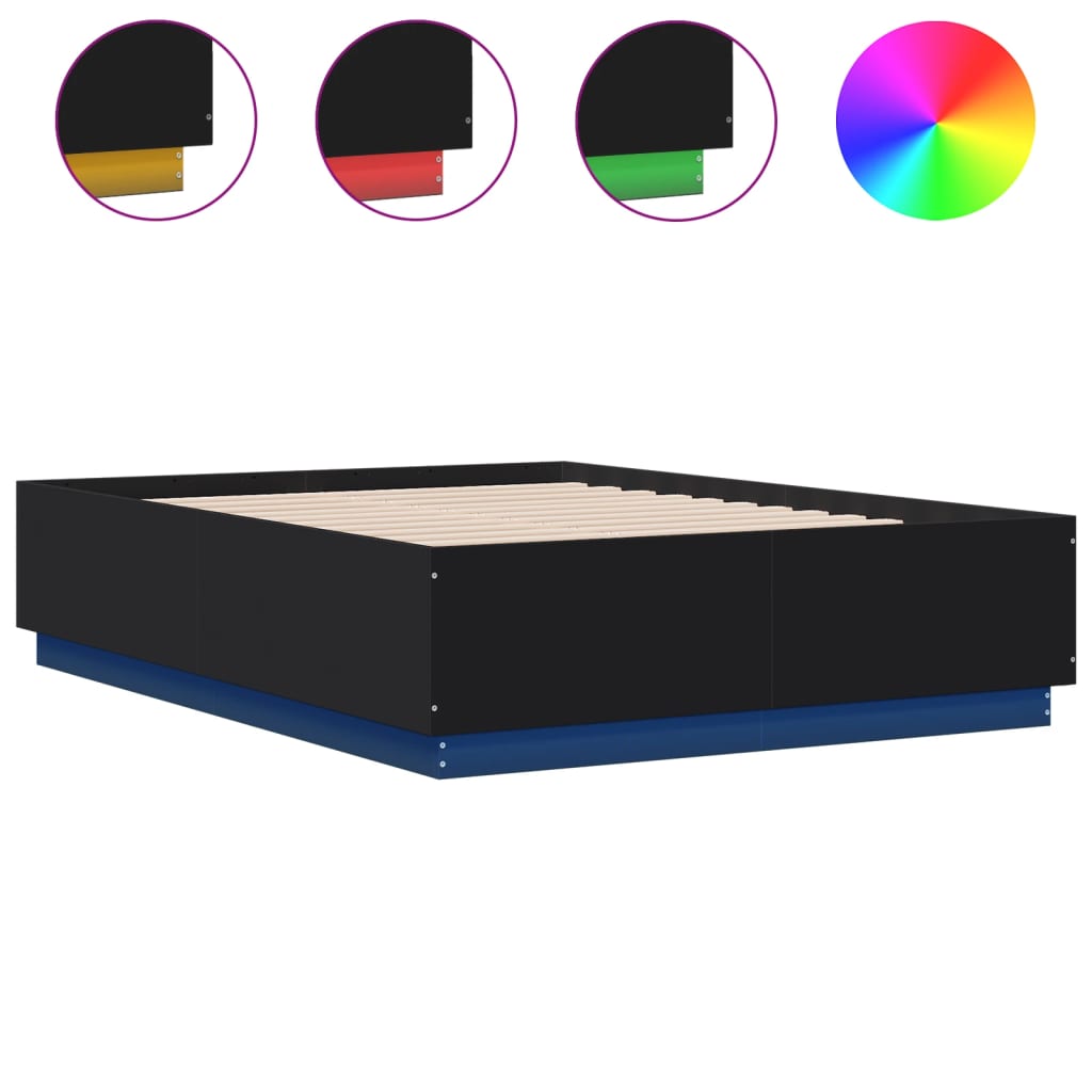 Bedframe met LED-verlichting bruin eikenkleurig 135x190 cm – afbeelding 2