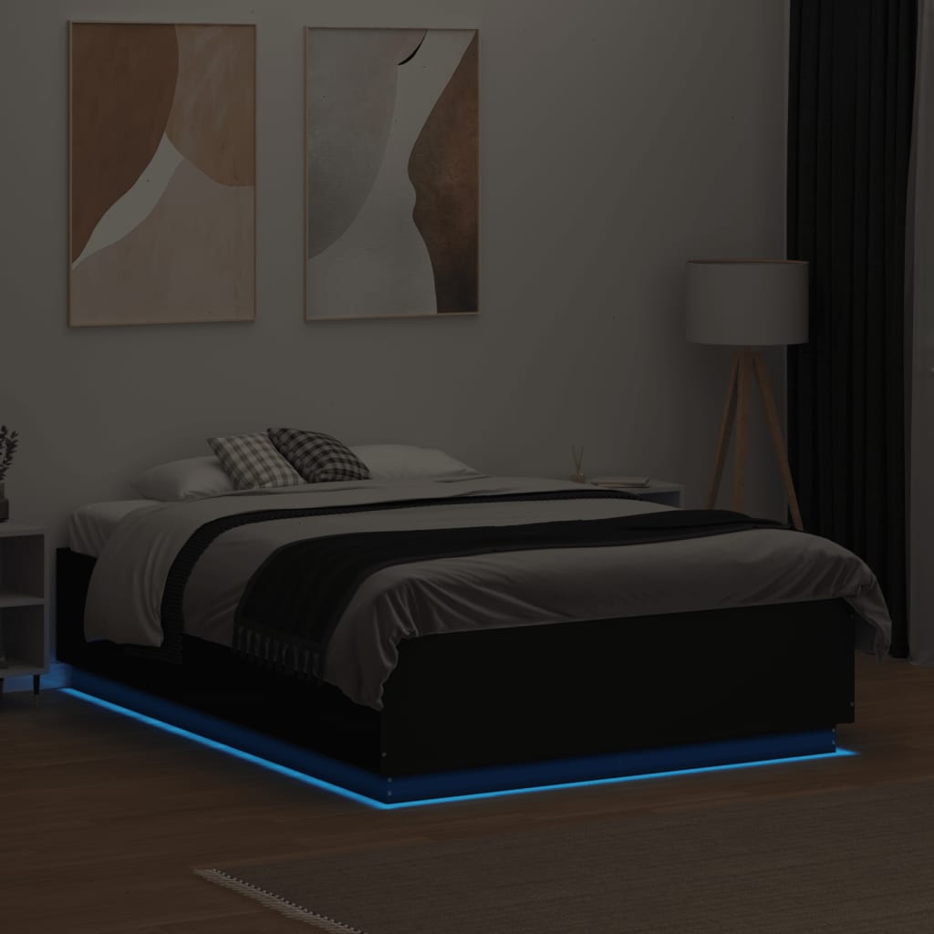 Bedframe met LED-verlichting bruin eikenkleurig 135x190 cm – afbeelding 4