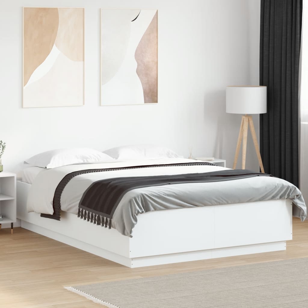 Bedframe bewerkt hout wit 150x200 cm – afbeelding 1