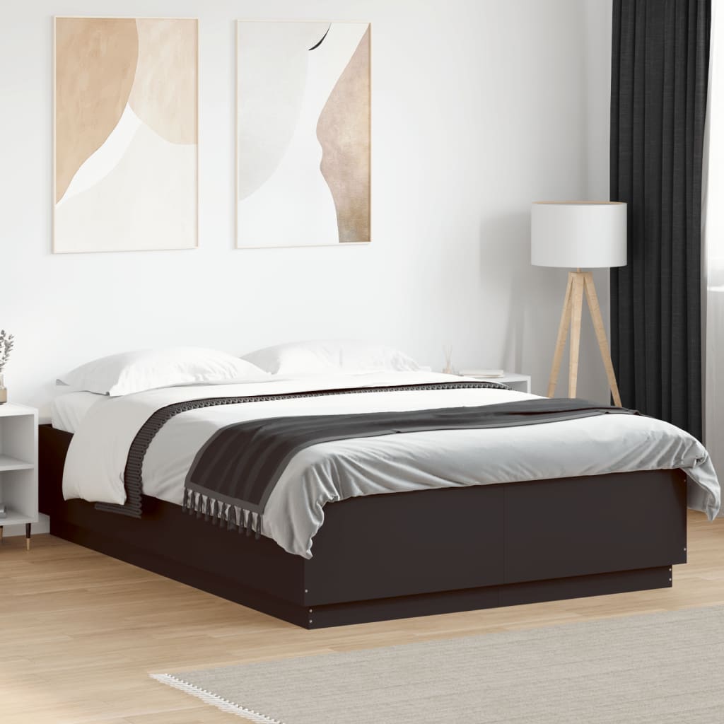 Bedframe bewerkt hout zwart 150x200 cm – afbeelding 1