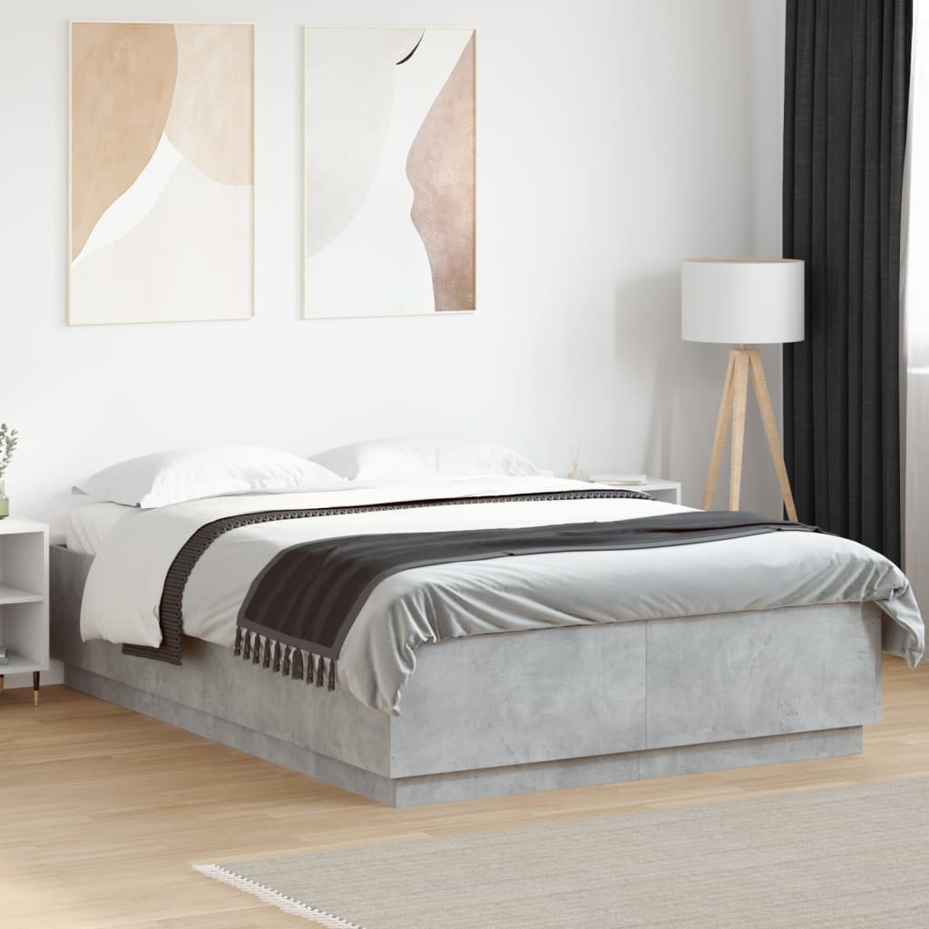 Bedframe bewerkt hout betongrijs 150x200 cm – afbeelding 1