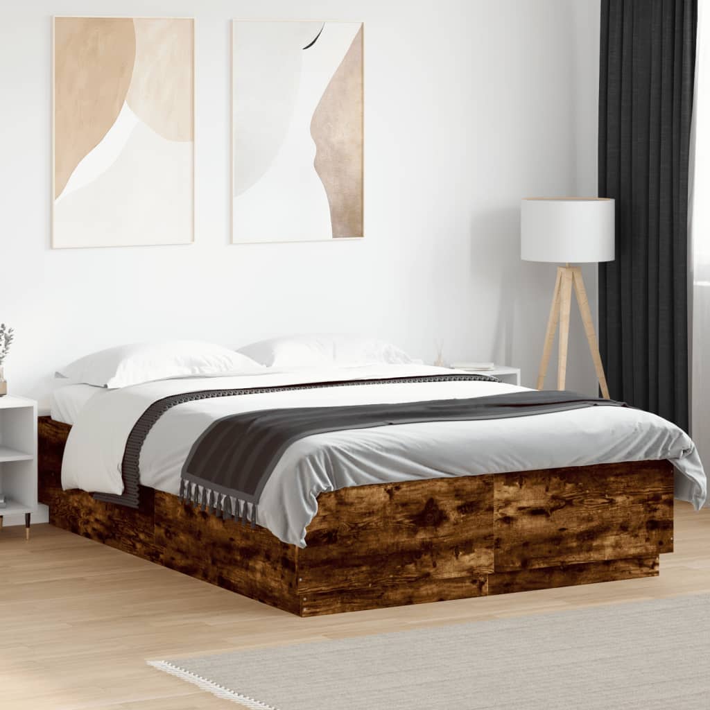 Bedframe bewerkt hout gerookt eikenkleurig 150x200 cm – afbeelding 1