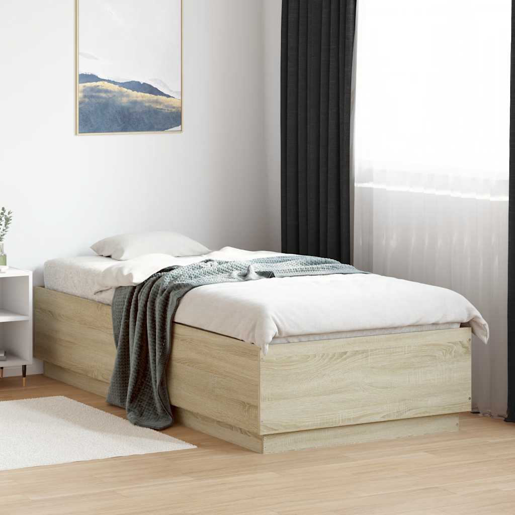 Bedframe bewerkt hout sonoma eikenkleurig 100x200 cm – afbeelding 1