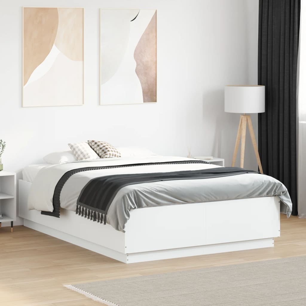 Bedframe LED massief hout wit 140x190 cm – afbeelding 1