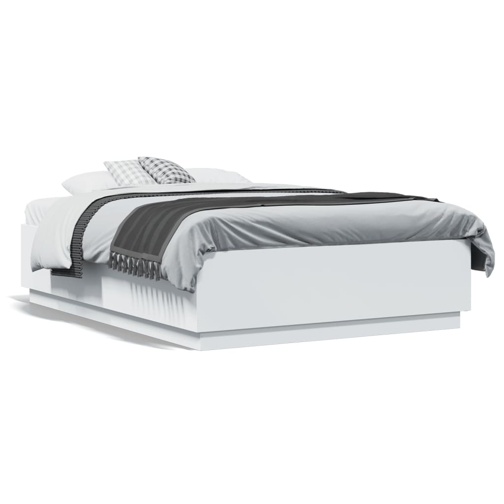 Bedframe LED massief hout wit 140x190 cm – afbeelding 2