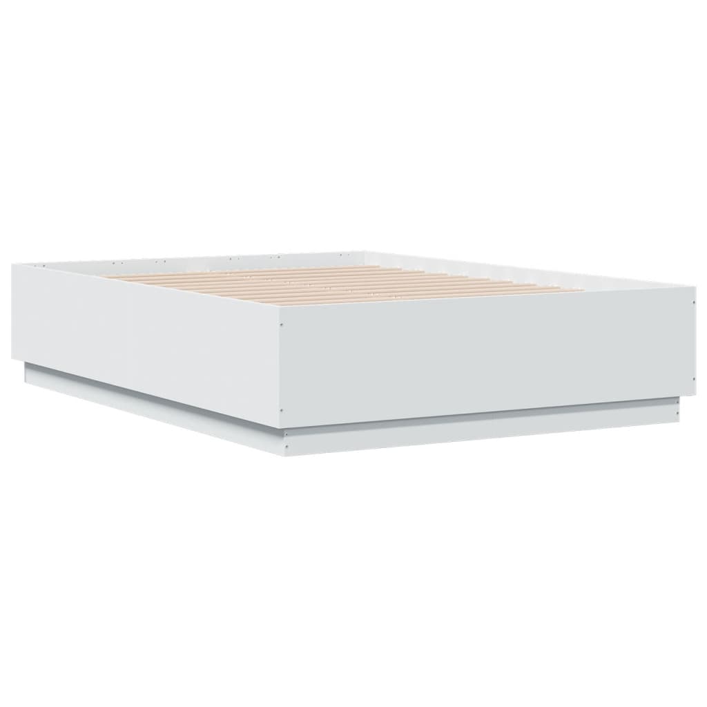 Bedframe LED massief hout wit 140x190 cm – afbeelding 3