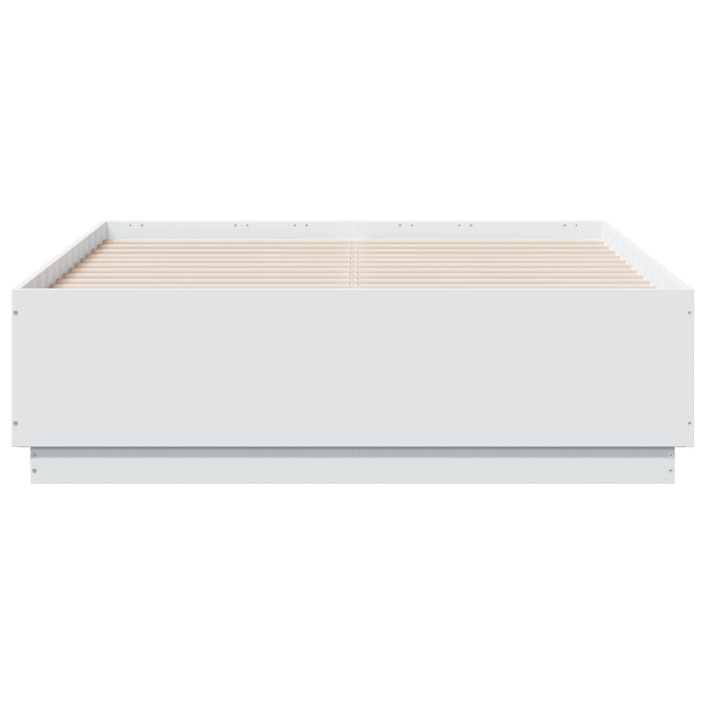 Bedframe LED massief hout wit 140x190 cm – afbeelding 4