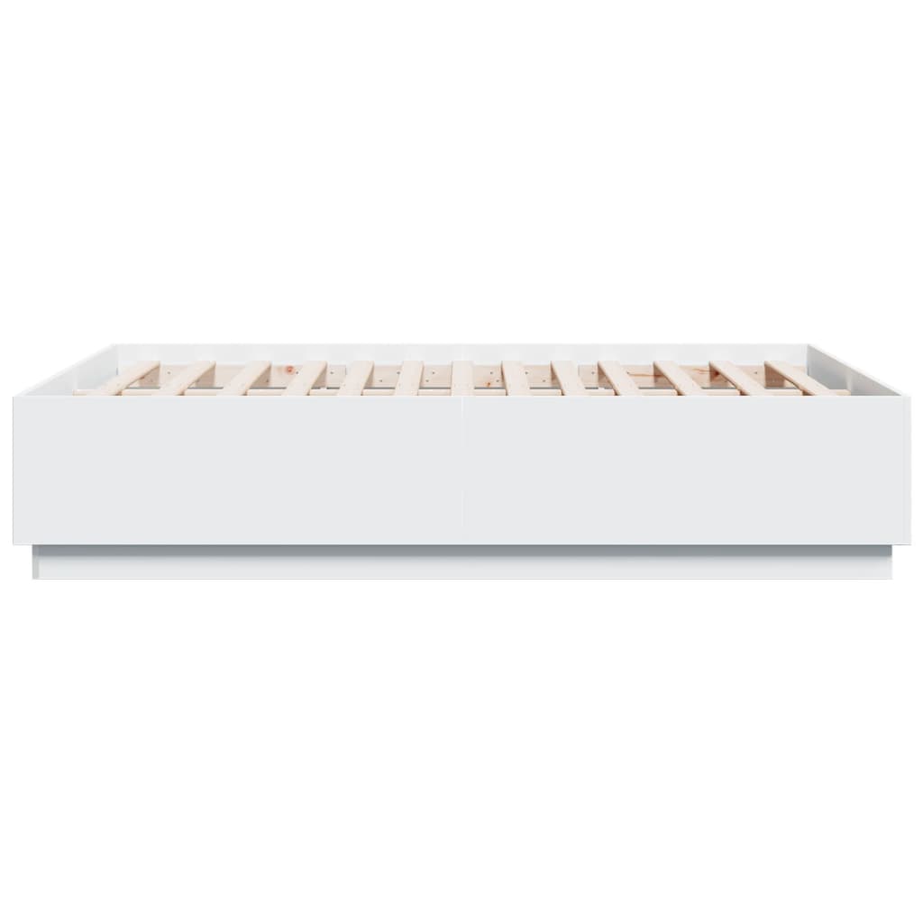 Bedframe LED massief hout wit 140x190 cm – afbeelding 5