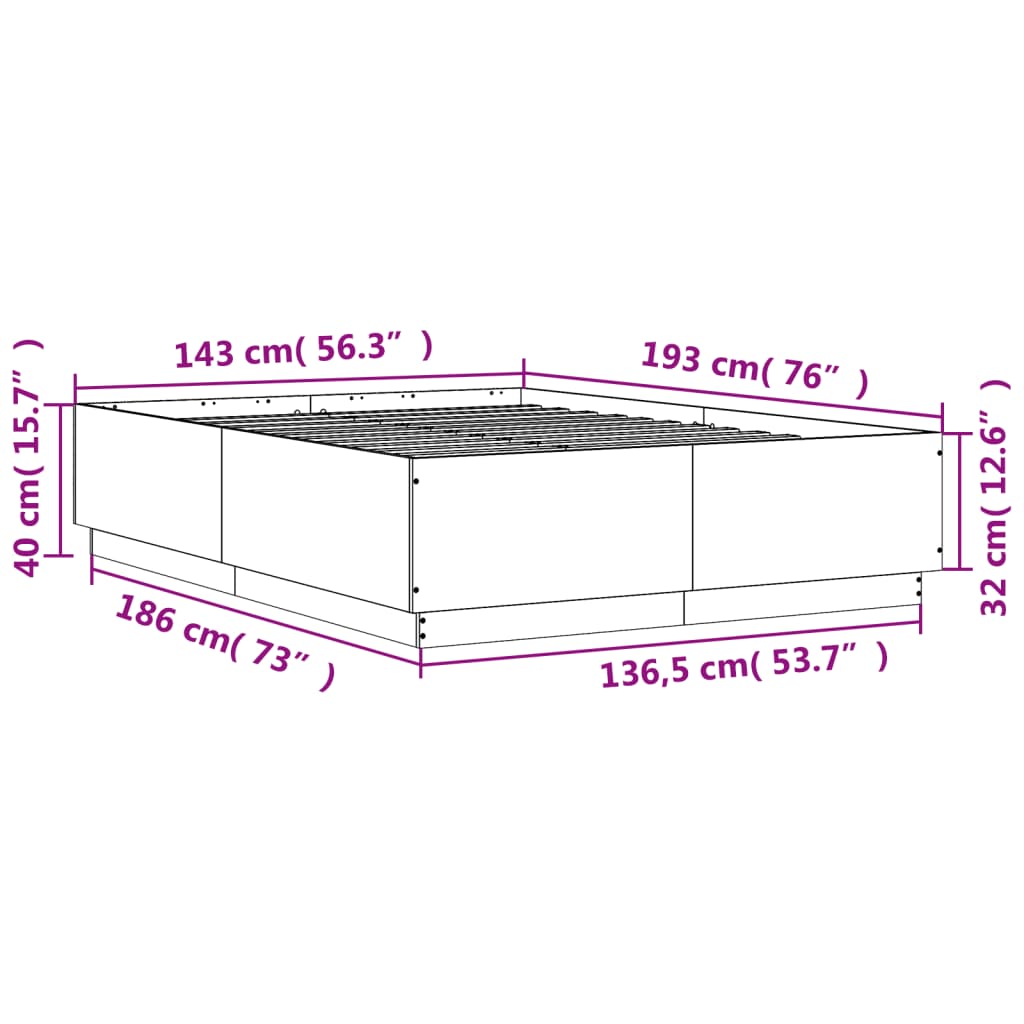 Bedframe LED massief hout wit 140x190 cm – afbeelding 9