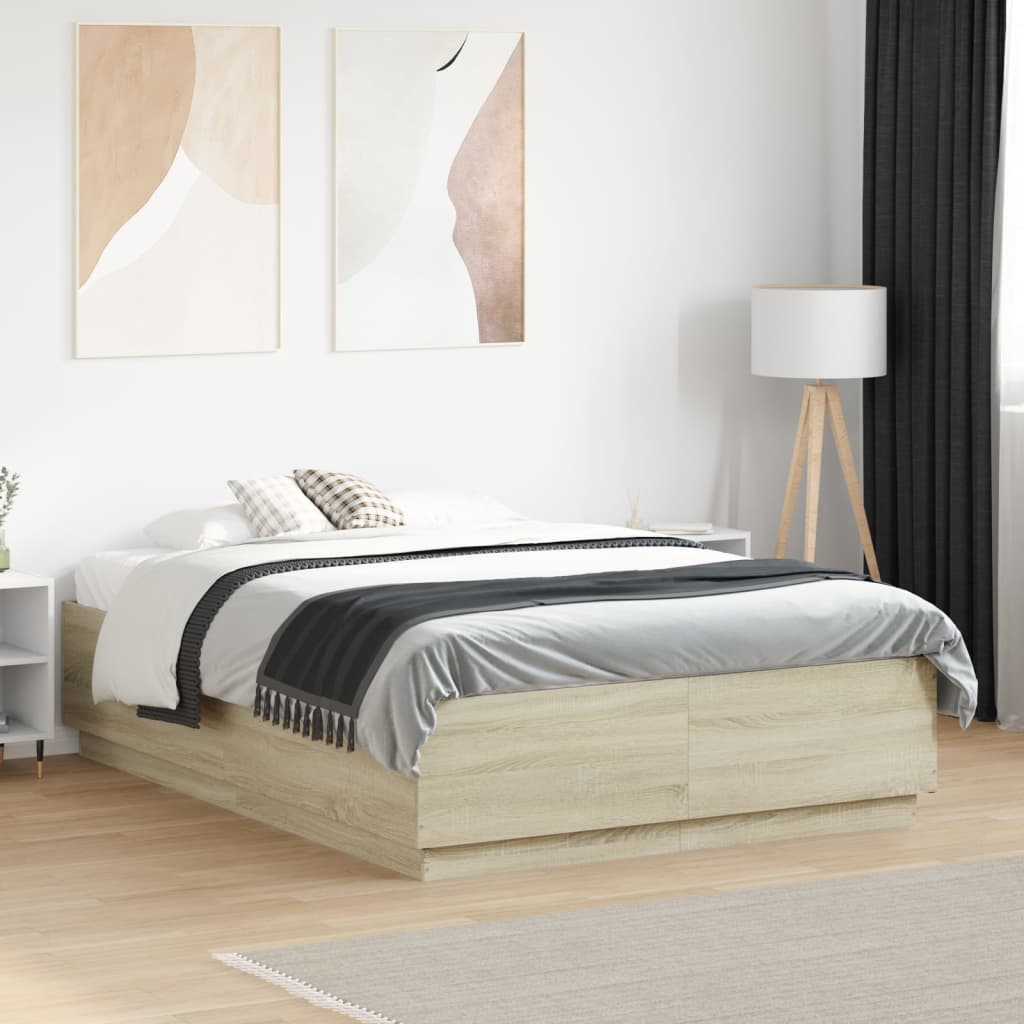 Bedframe bewerkt hout sonoma eikenkleurig 120x190 cm – afbeelding 1