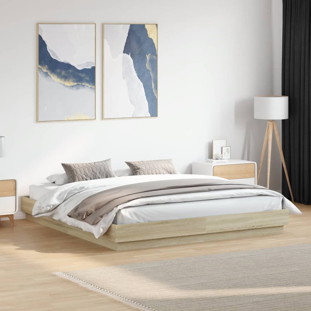 Bedframe bewerkt hout sonoma eikenkleurig 180x200 cm – afbeelding 1