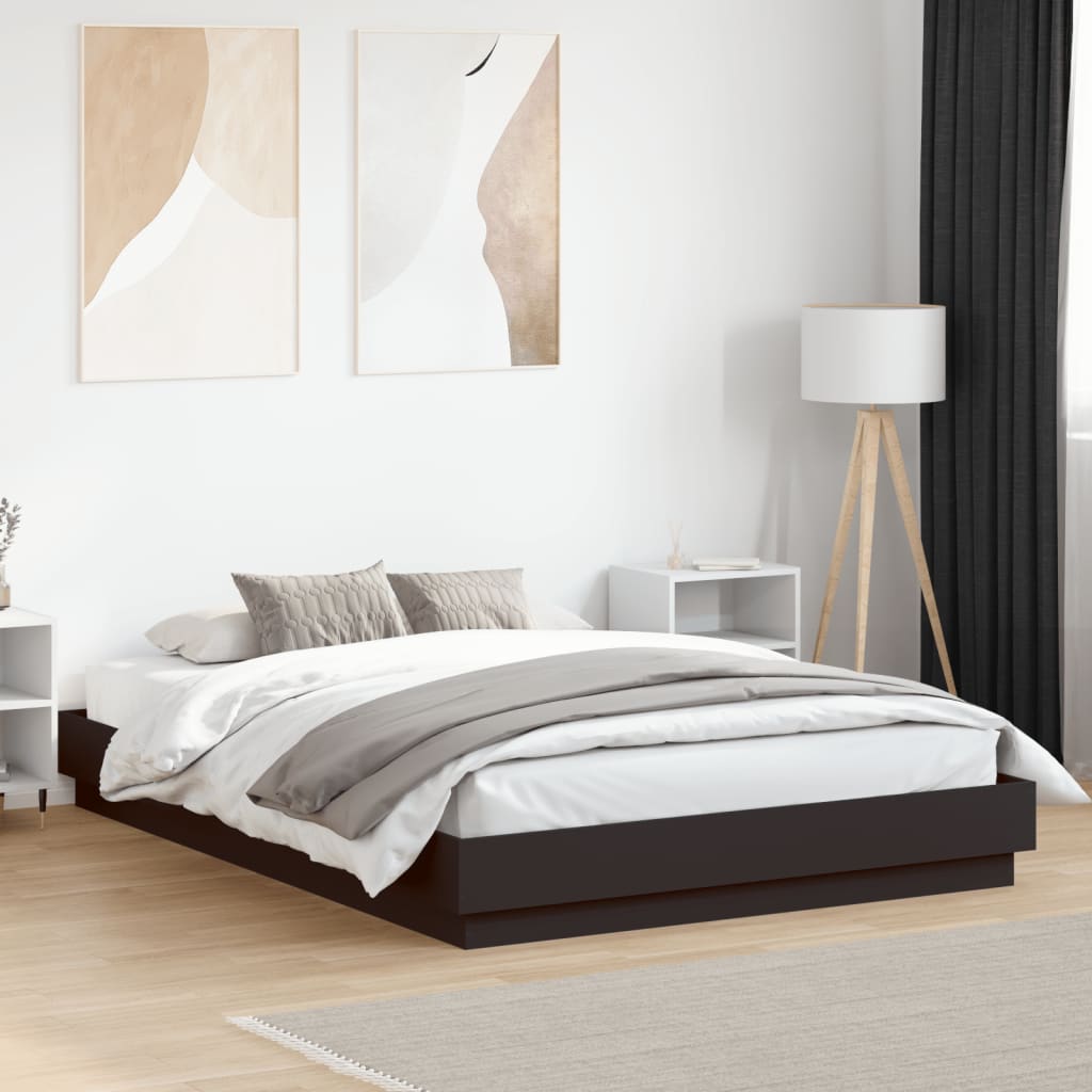 Bedframe bewerkt hout zwart 150x200 cm – afbeelding 1