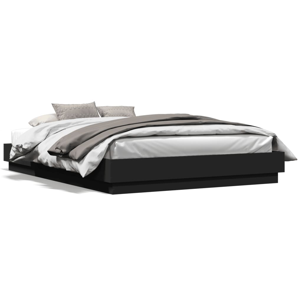 Bedframe bewerkt hout zwart 150x200 cm – afbeelding 2