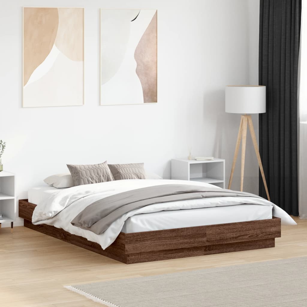 Bedframe bewerkt hout bruin eikenkleur 135x190 cm