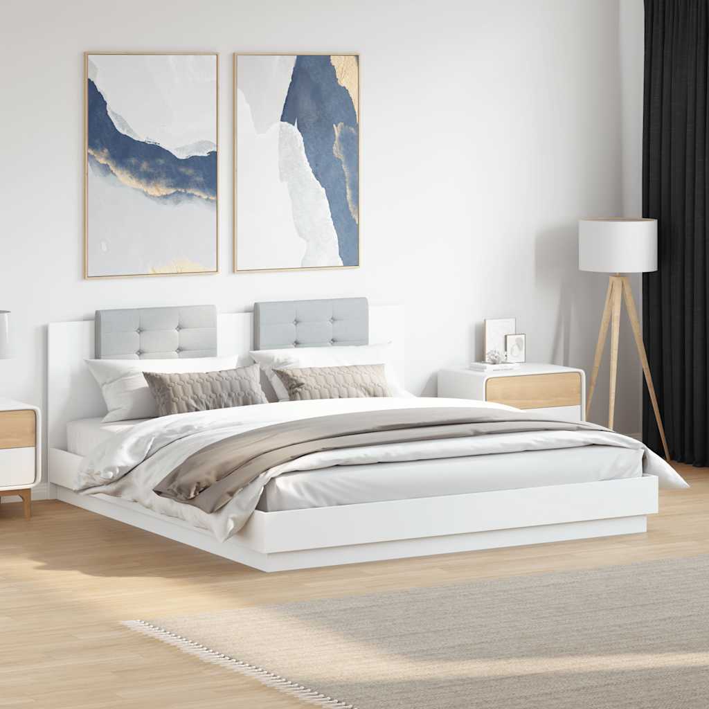 Bedframe met hoofdeinde bewerkt hout wit 200x200 cm – afbeelding 1