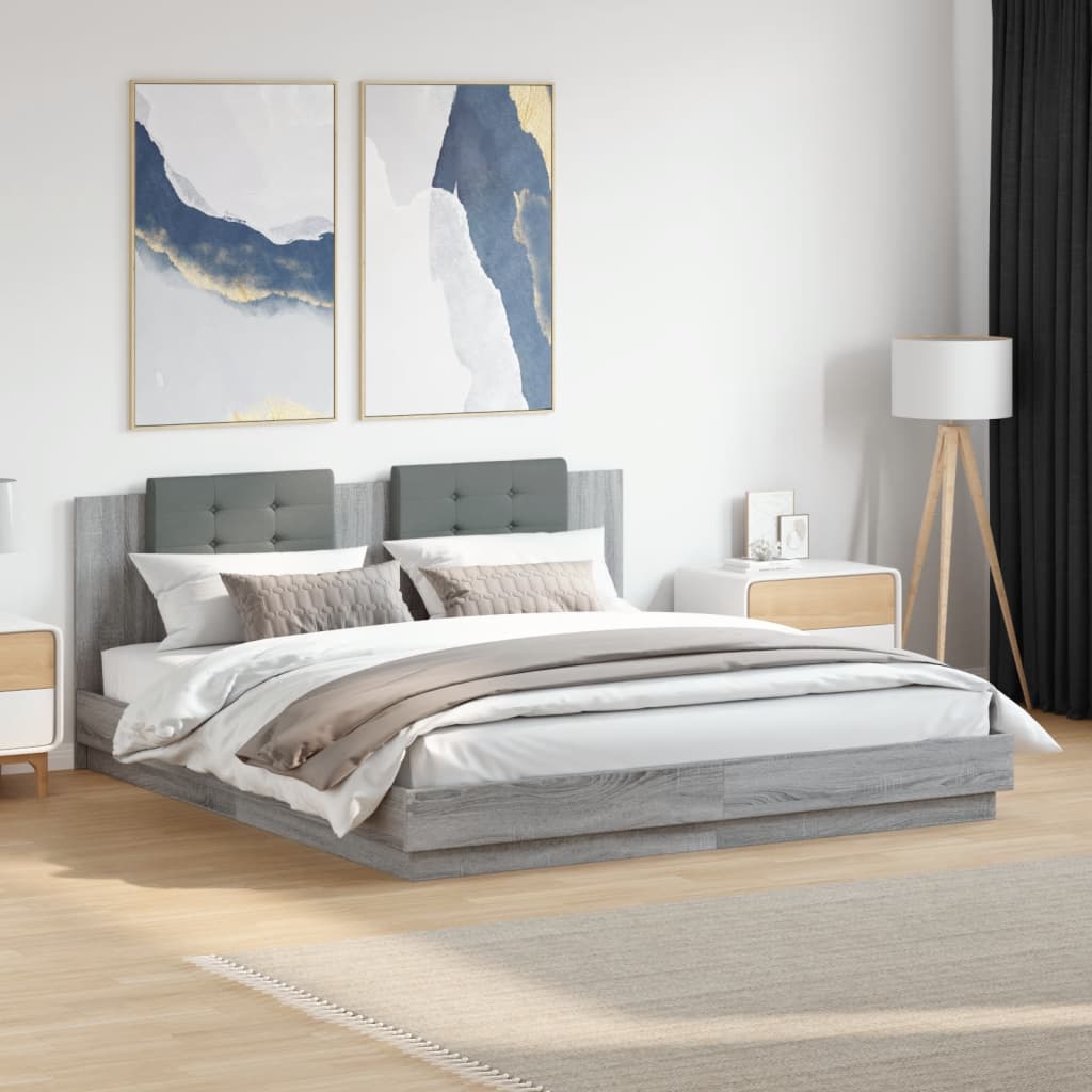 Bedframe met hoofdeinde bewerkt hout grijs sonoma 200x200 cm – afbeelding 1