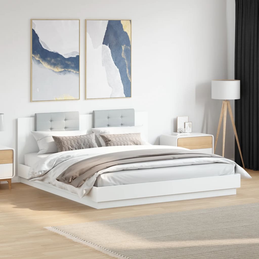 Bedframe met hoofdbord bewerkt hout wit 180x200 cm – afbeelding 1