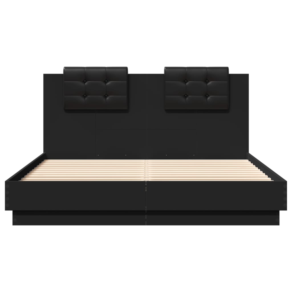 Bedframe met hoofdeinde bewerkt hout zwart 150x200 cm – afbeelding 4