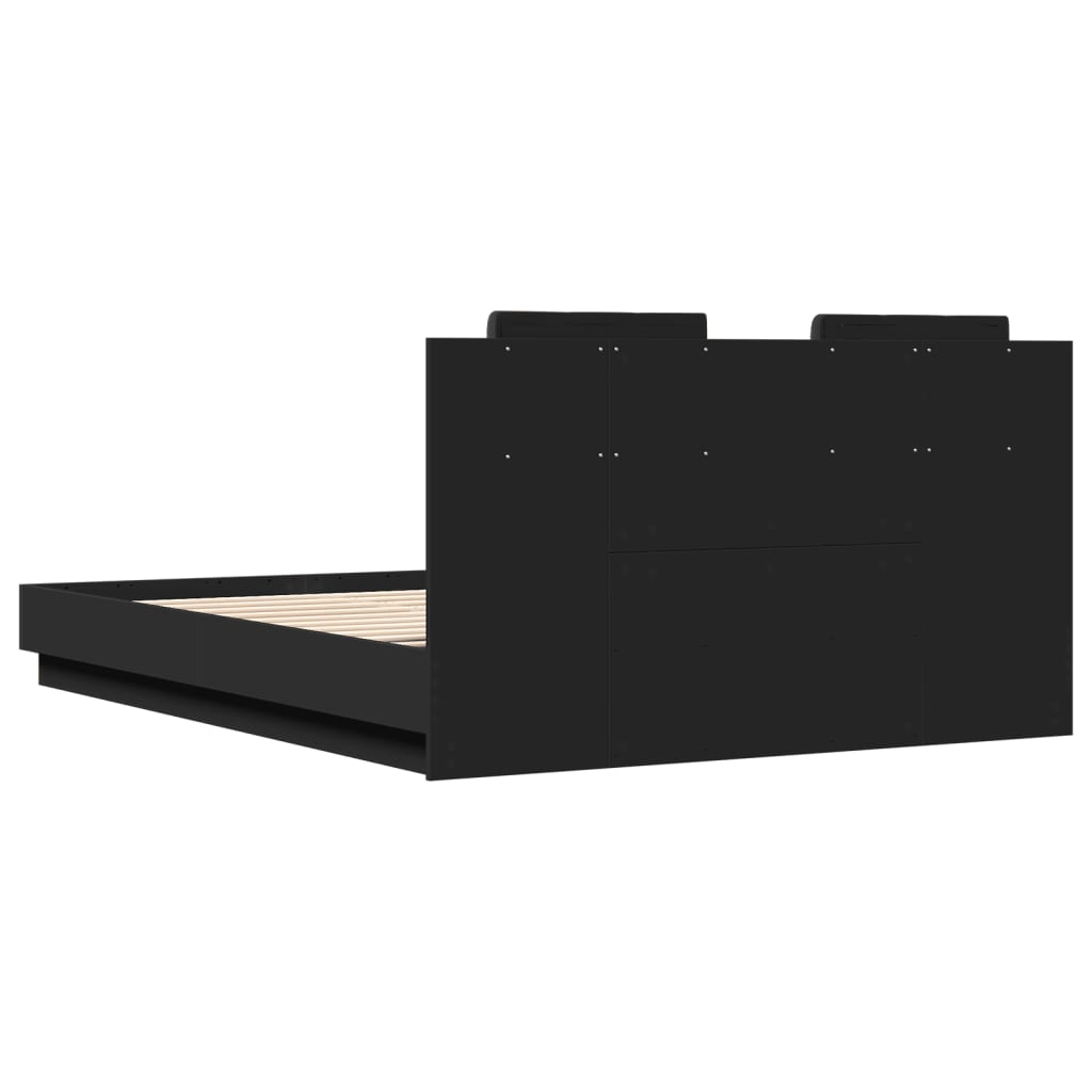Bedframe met hoofdeinde bewerkt hout zwart 150x200 cm – afbeelding 6