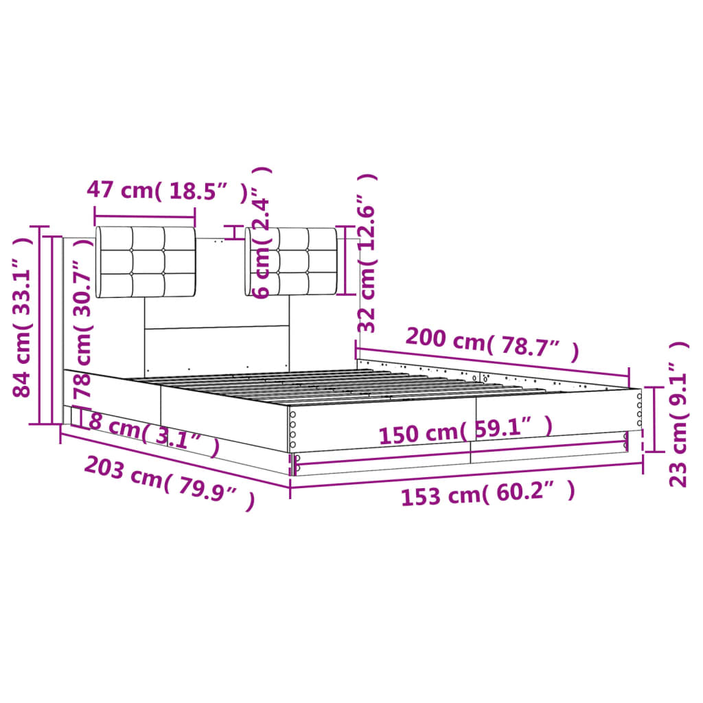 Bedframe met hoofdeinde bewerkt hout zwart 150x200 cm – afbeelding 9