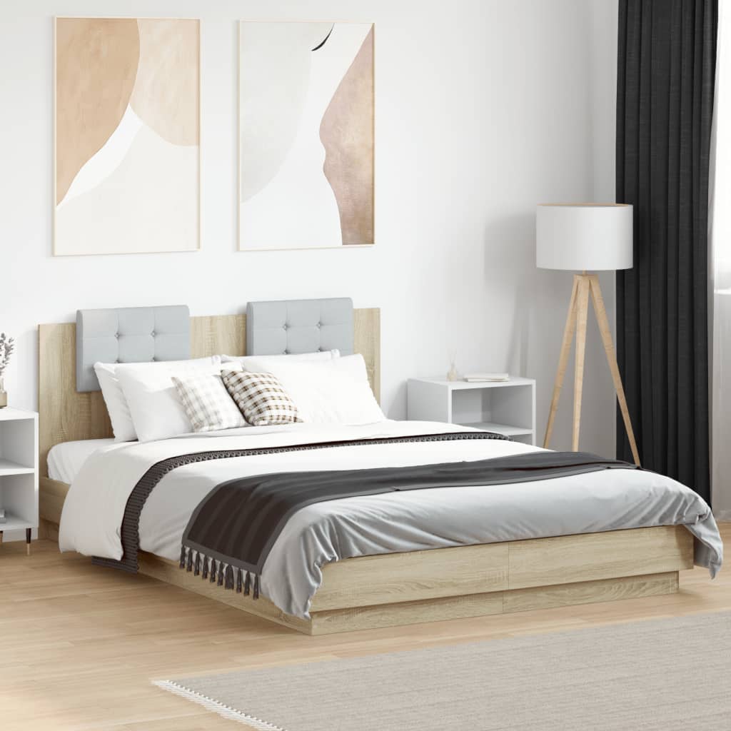 Bedframe met hoofdeinde bewerkt hout sonoma eiken 150x200 cm – afbeelding 1