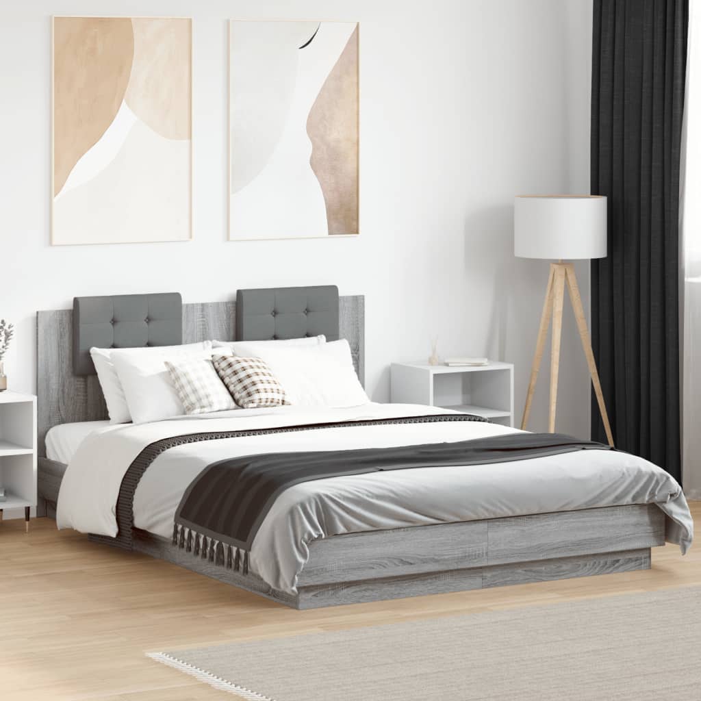 Bedframe met hoofdeinde bewerkt hout grijs sonoma 120x200 cm – afbeelding 1