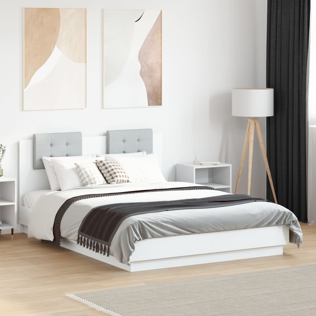 Bedframe met hoofdeinde bewerkt hout wit 135x190 cm – afbeelding 1