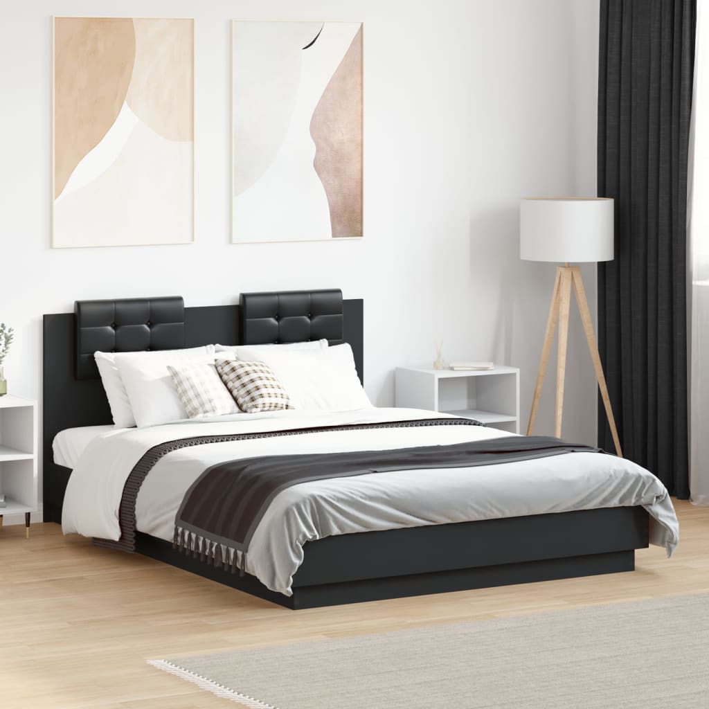 Bedframe met hoofdeinde bruin eikenkleurig 135x190 cm – afbeelding 1