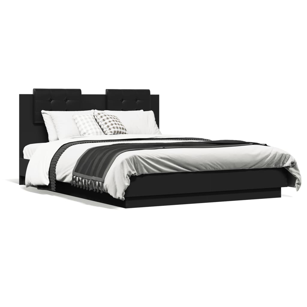 Bedframe met hoofdeinde bruin eikenkleurig 135x190 cm – afbeelding 2