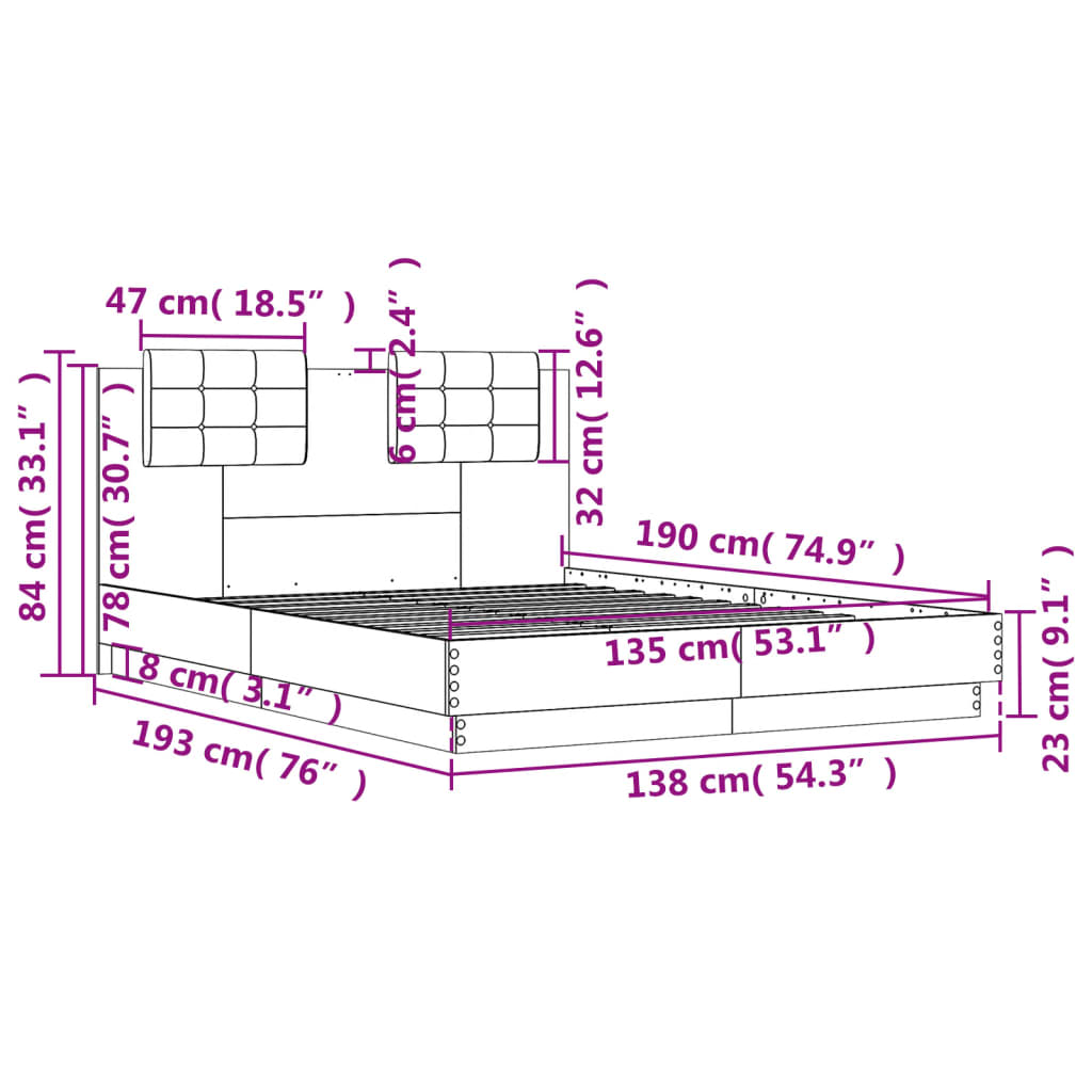 Bedframe met hoofdeinde bruin eikenkleurig 135x190 cm – afbeelding 9