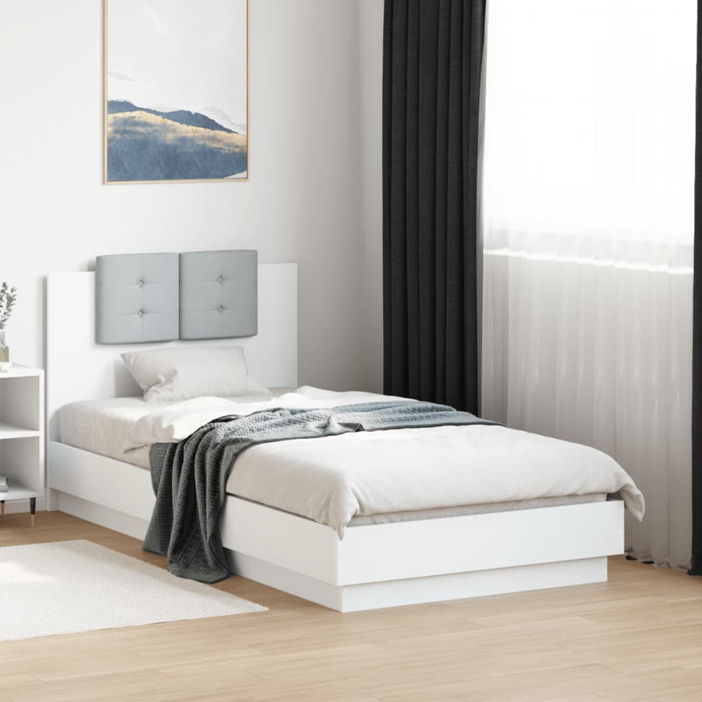 Bedframe met hoofdeinde bewerkt hout wit 90x190 cm – afbeelding 1