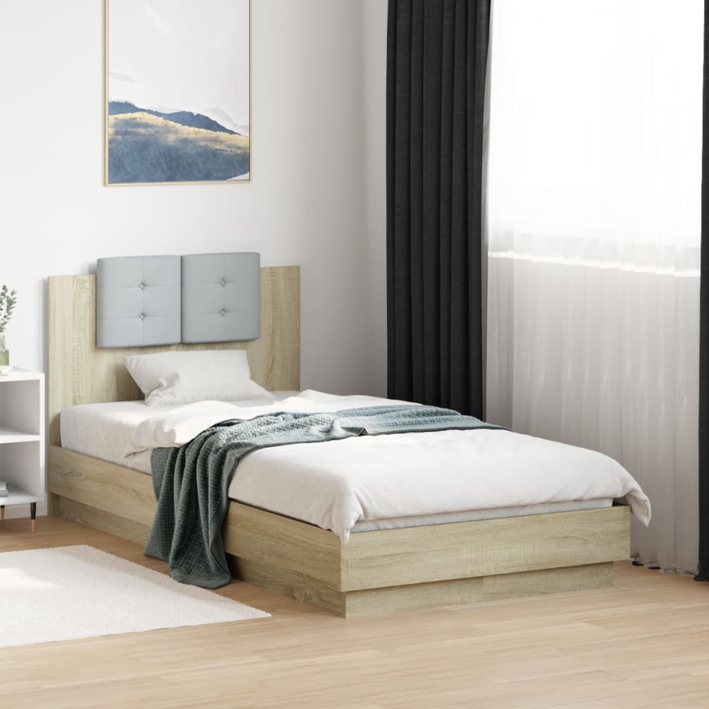 Bedframe met hoofdeinde bewerkt hout sonoma eiken 90x190 cm – afbeelding 1