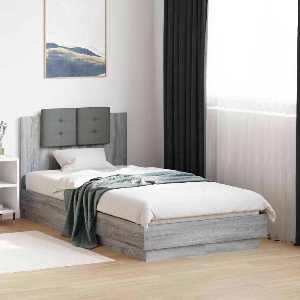 Bedframe met hoofdeinde bewerkt hout grijs sonoma 90x190 cm – afbeelding 1