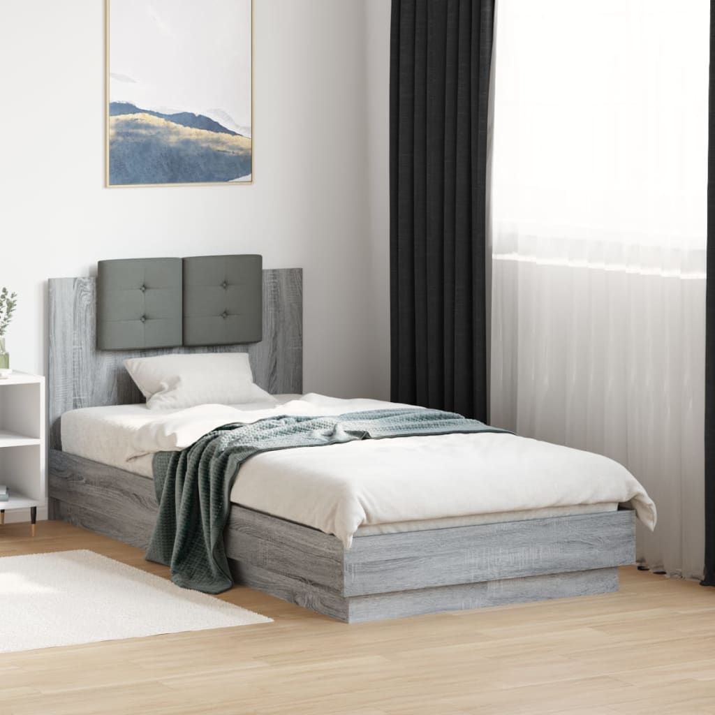 Bedframe met hoofdbord bewerkt hout grijs sonoma 75x190 cm – afbeelding 1