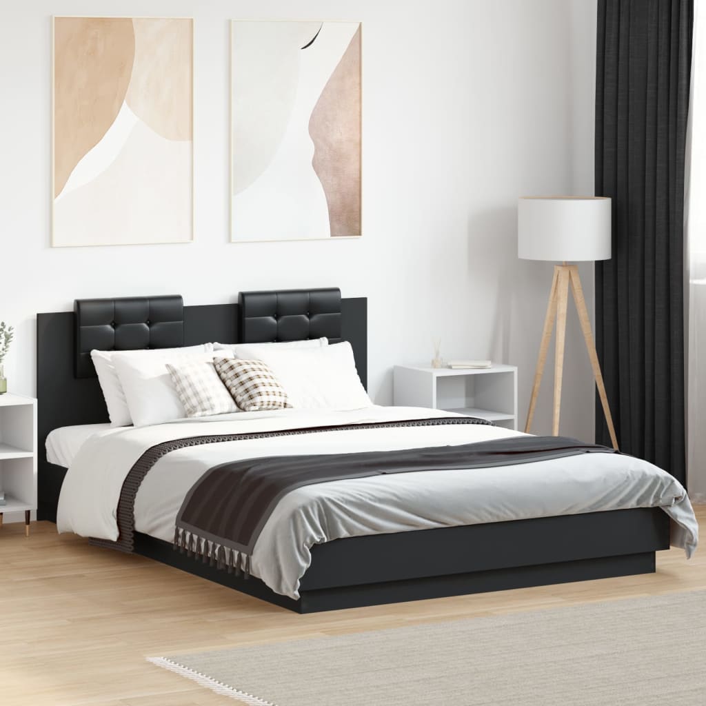 Bedframe met LED zonder matras 150x200 cm zwart – afbeelding 1
