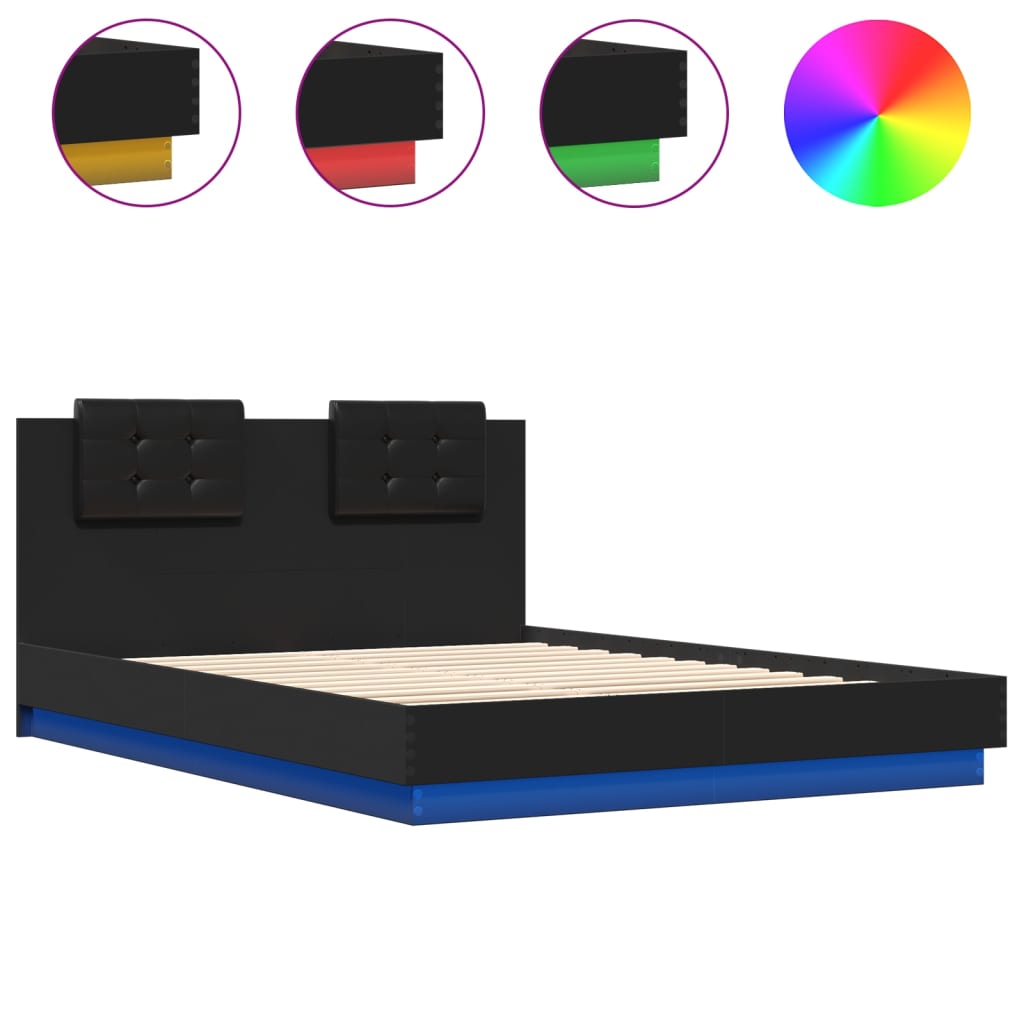 Bedframe met LED zonder matras 150x200 cm zwart – afbeelding 2